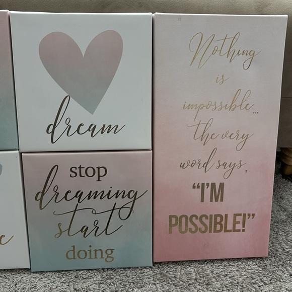 Canvas art, set of 6. Girls room butterfly inspirational quotes. Pink, blue - Picture 4 of 5